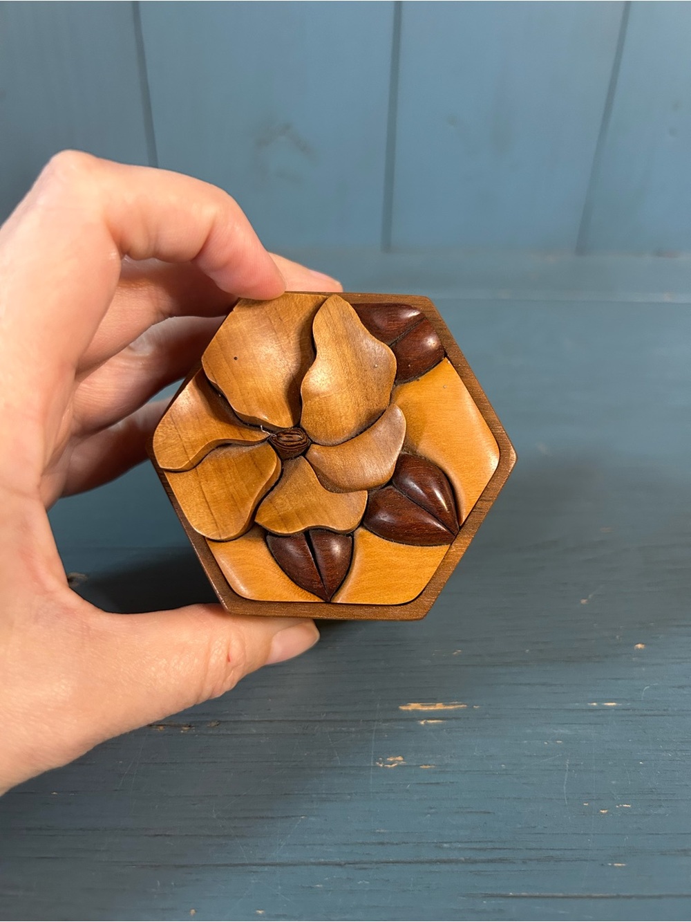 Handcrafted Wooden Flower Trinket Box - Brown | Wildflower